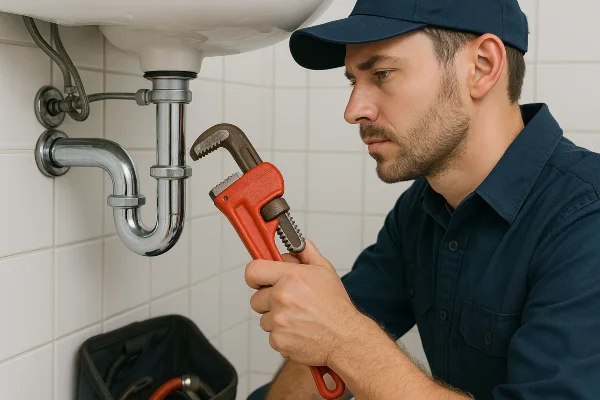 a male plumber installating a water heater from Quality Plumbing Leander in Leander, TX - Faucet Installation a male plumber installating a water heater from Quality Plumbing Leander in Leander, TX - Faucet Installation