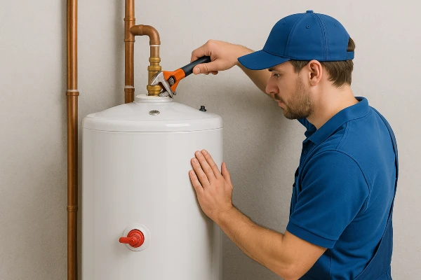 a male plumber installing a garbage disposal from Quality Plumbing Leander in Leander, TX - Residential plumbing services a male plumber installing a garbage disposal from Quality Plumbing Leander in Leander, TX - Residential plumbing services